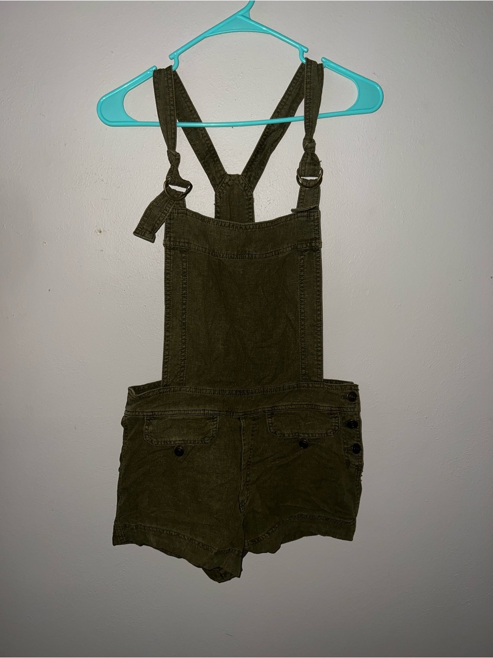 Free People Olive Utility Short Overalls